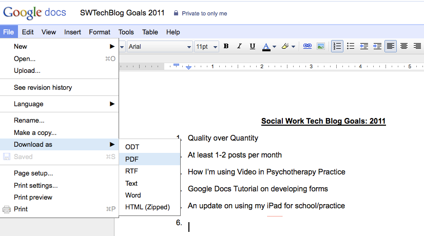 Google Docs export window