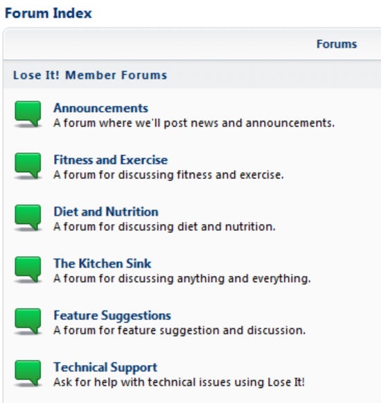Various forum titles listed for Lose It! members
